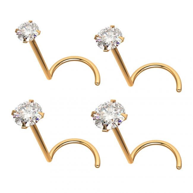 14ct Gold Cubic Zirconia Set Nose Screw - Monster Piercing