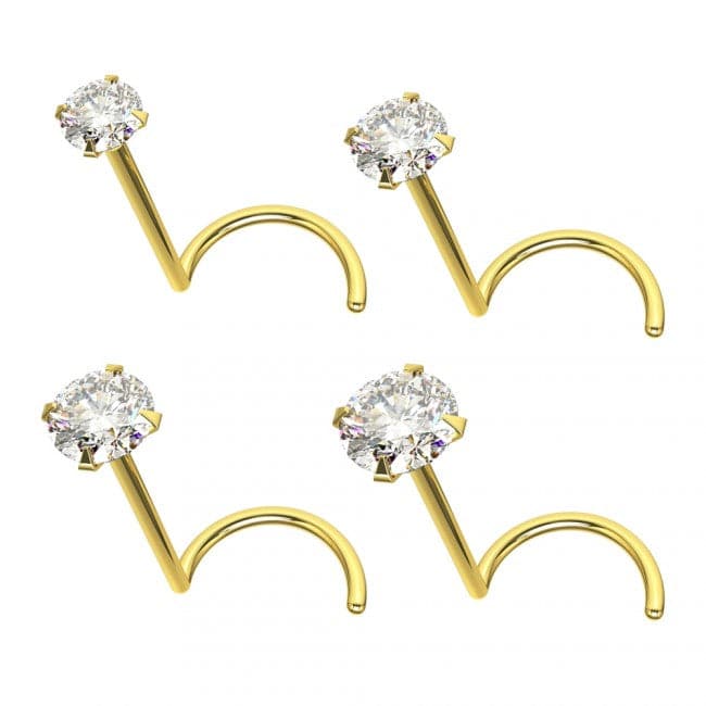 14ct Gold Cubic Zirconia Set Nose Screw - Monster Piercing