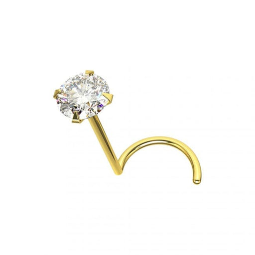 14ct Gold Cubic Zirconia Set Nose Screw - Monster Piercing