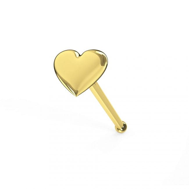 9ct Solid Yellow Gold Plain Heart Ball End Nose Stud - Monster Piercing