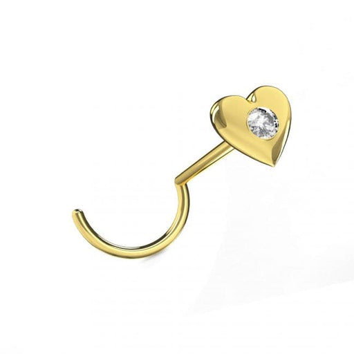 14ct Solid Yellow Gold Cubic Zirconia Jeweled Heart Nose Screw Stud - Monster Piercing