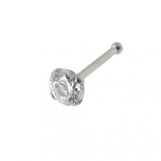 14ct Solid Gold Round Cubic Zirconia Jeweled Ball End Nose Pin Nose Stud - Monster Piercing