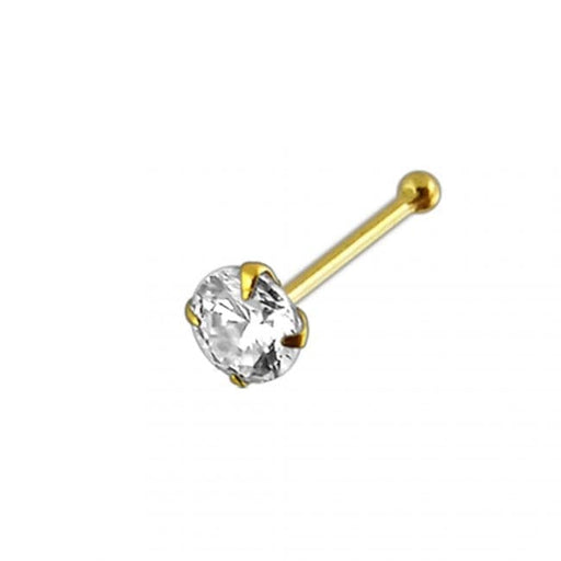 14ct Solid Gold Round Cubic Zirconia Jeweled Ball End Nose Pin Nose Stud - Monster Piercing