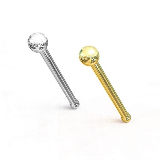 14ct Solid Gold Plain Bead Ball Top Nose Bone Stud - Monster Piercing