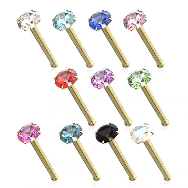 14ct Solid Gold Colorful Crystal Jewelled Ball End Nose Pin Nose Stud - Monster Piercing