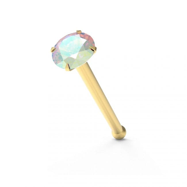 9ct Solid Yellow Gold with Colorful Crystal Stone Jeweled in Prong set Ball End Nose Stud - Monster Piercing