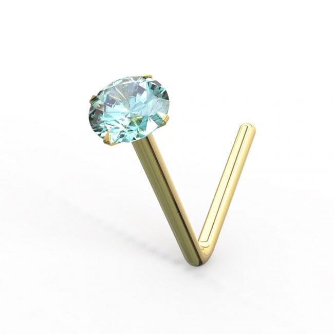 9ct Gold L-Shaped Crystal Nose Stud - Monster Piercing