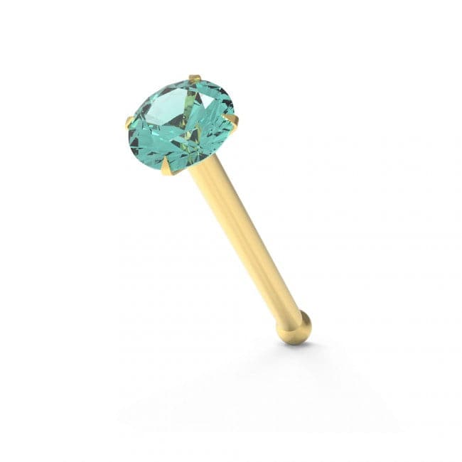 9ct Solid Yellow Gold with Colorful Crystal Stone Jeweled in Prong set Ball End Nose Stud - Monster Piercing