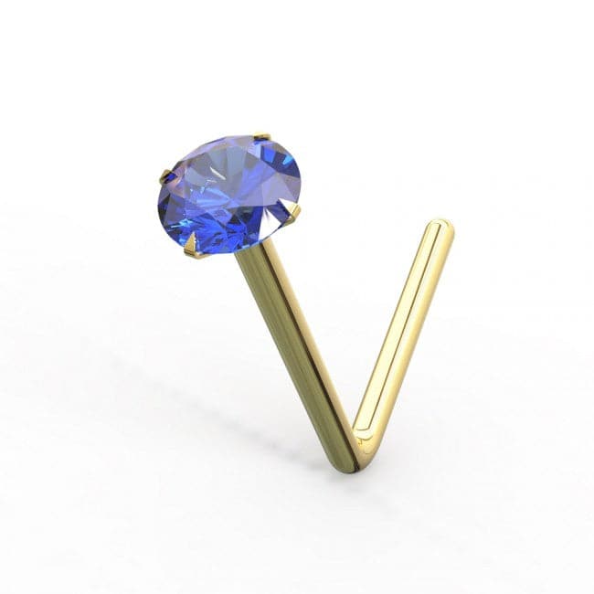 9ct Gold L-Shaped Crystal Nose Stud - Monster Piercing