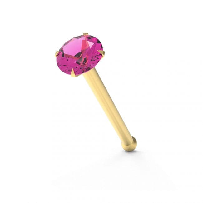 9ct Solid Yellow Gold with Colorful Crystal Stone Jeweled in Prong set Ball End Nose Stud - Monster Piercing