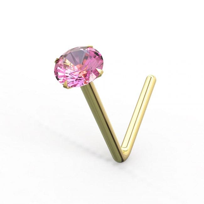 14K Solid Gold Crystal Jewelled in Prong Setting L Bend Nose Stud