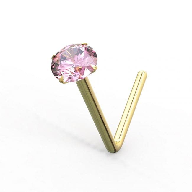 9ct Gold L-Shaped Crystal Nose Stud - Monster Piercing