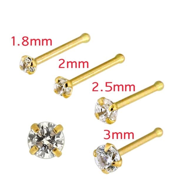 9ct Yellow Gold CZ Prong Setting Nose Stud - Monster Piercing