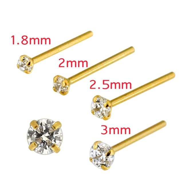 9ct Yellow Gold CZ Prong Setting Nose Stud - Monster Piercing