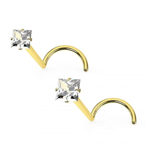 9ct Solid Yellow Gold Jeweled Nose Screw - Monster Piercing