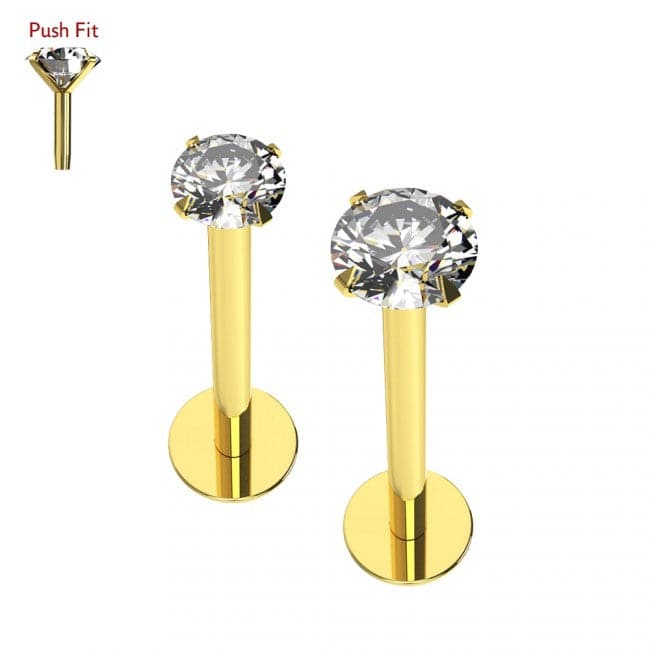 9ct Solid Gold Flat Back with Cubic Zirconia Jewelled Push Fit Top - Monster Piercing