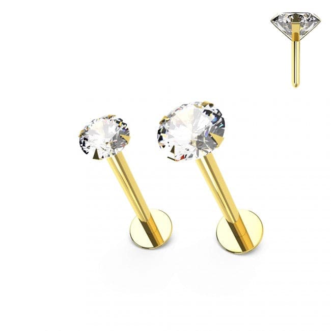 9ct Gold CZ Stone Top Internal Push Fit Stud - Monster Piercing