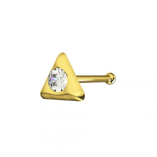 9ct Solid Yellow Gold Cubic Zirconia Jeweled Triangle Ball End Nose Stud - Monster Piercing