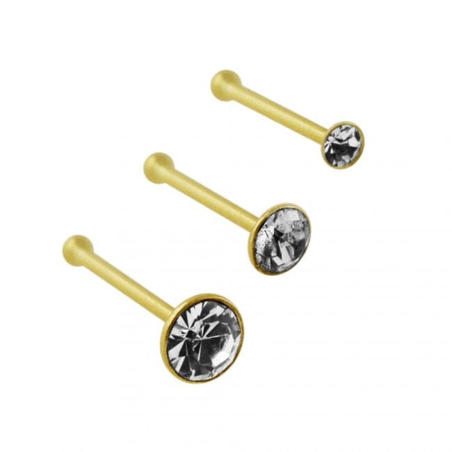 9ct Solid Yellow Gold Genuine Crystal Ball End Nose Stud - Monster Piercing