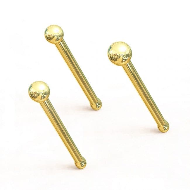 9ct Solid Yellow Gold Plain Bead Ball Top Nose Bone Stud - Monster Piercing