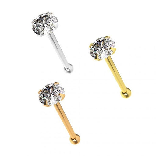 9ct Solid Gold with Clear Round Cubic Zirconia Ball End Nose Stud - Monster Piercing