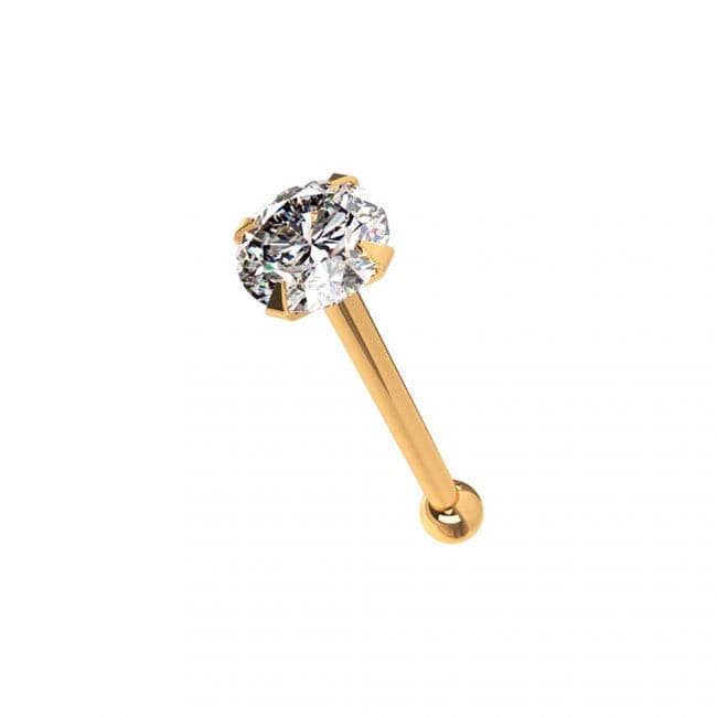 9K Gold with Round Shaped Clear Colour Cubic Zirconia Jewelled Ball End Nose Stud - Monster Piercing