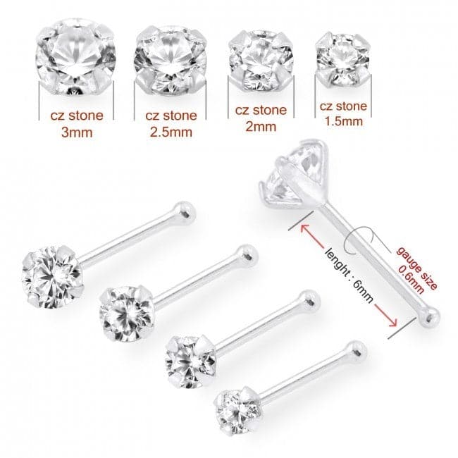 9K Gold with Round Shaped Clear Colour Cubic Zirconia Jewelled Ball End Nose Stud - Monster Piercing