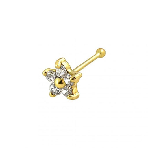 9ct Solid Yellow Gold Floral Flower Jeweled Nose Stud - Monster Piercing