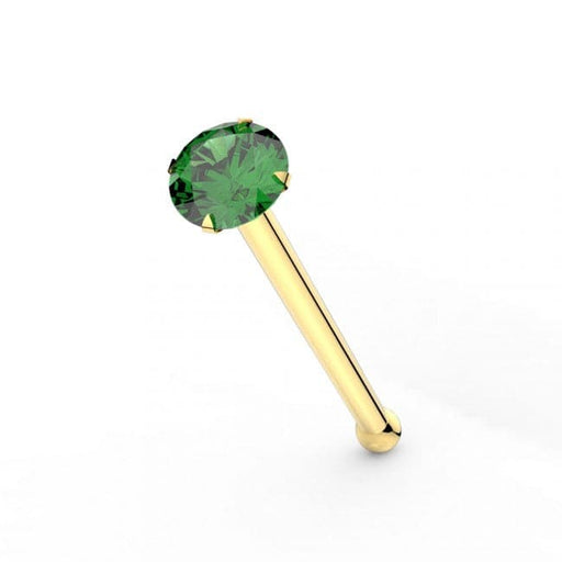 9ct Solid Yellow Gold Emerald Jeweled Nose Bone - Monster Piercing