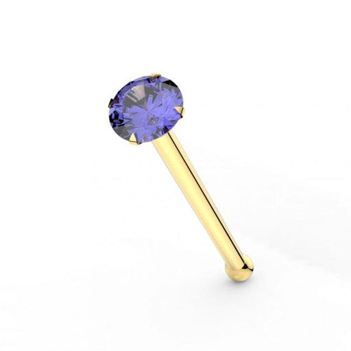 9ct Solid Yellow Gold Tanzanite Jeweled Nose Bone Stud - Monster Piercing