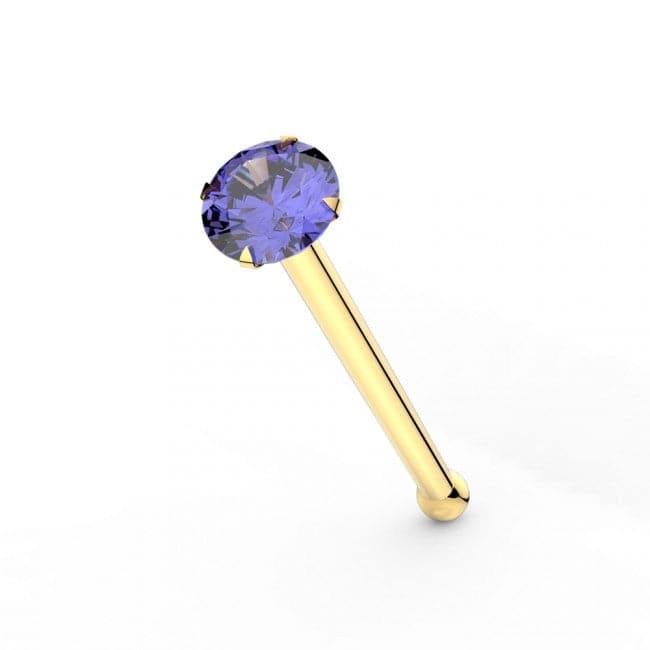 9ct Solid Yellow Gold Tanzanite Jeweled Nose Bone Stud - Monster Piercing