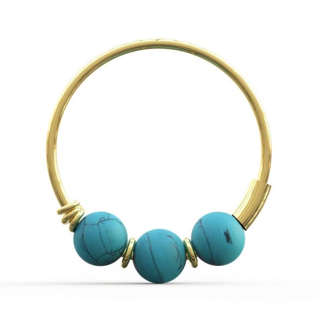 9ct Yellow Gold Turquoise Beads Hoop Nose Ring - Monster Piercing