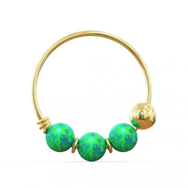 14K Yellow Gold Opal Stones Hoop Nose Ring