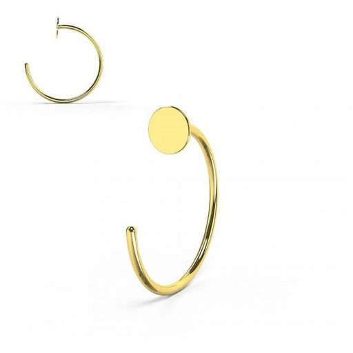 9ct Solid Gold Flat Button End Open Hoop Nose Ring - Monster Piercing