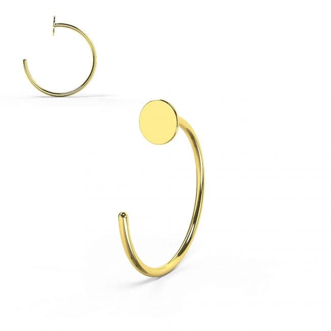 9ct Solid Gold Flat Button End Open Hoop Nose Ring - Monster Piercing