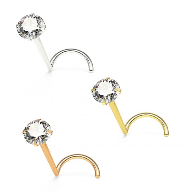 9ct Solid Gold Round Jeweled Nose Screw - Monster Piercing