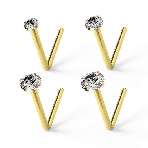 9ct Gold L-Shaped Genuine Crystal Nose Stud - Monster Piercing