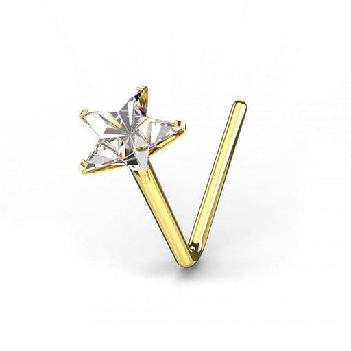 9ct Gold L-Shaped Star CZ Nose Stud - Monster Piercing