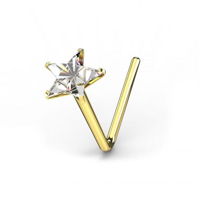 9ct Gold L-Shaped Star CZ Nose Stud - Monster Piercing