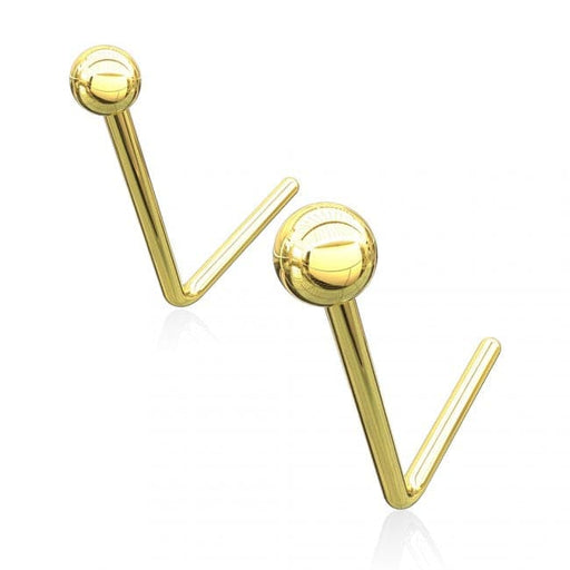 9ct Gold L-Shaped Top ball Nose Stud - Monster Piercing