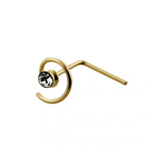 9ct Gold L-Shaped Jeweled Coil Nose Stud - Monster Piercing