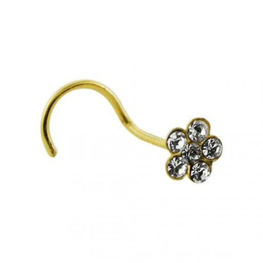 9ct Solid Yellow Gold Crystal Flower Nose Stud - Monster Piercing