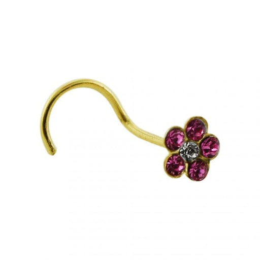 9ct Solid Yellow Gold Crystal Flower Nose Stud - Monster Piercing