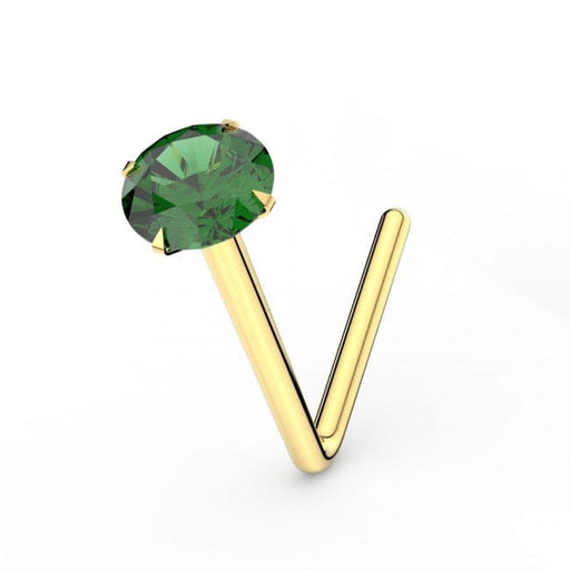 9ct Gold Emerald Jeweled Nose Stud - Monster Piercing