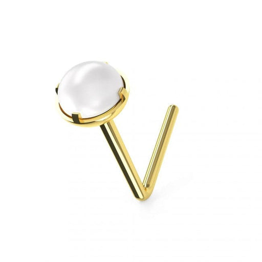 9ct Gold L-Shaped Pearl Nose Stud - Monster Piercing