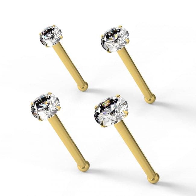 9ct Yellow Gold CZ Prong Setting Nose Stud - Monster Piercing