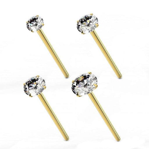 14ct Solid Yellow Gold Cubic Zirconia Stone in Prong Setting Nose Stud - Monster Piercing