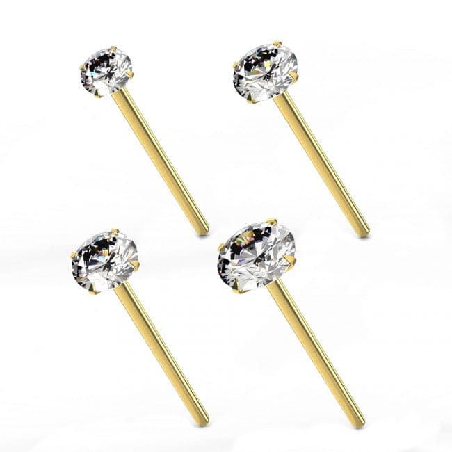 14ct Solid Yellow Gold Cubic Zirconia Stone in Prong Setting Nose Stud - Monster Piercing