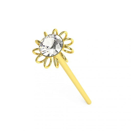 9ct Gold Jeweled Coil Flower Straight Nose Stud - Monster Piercing