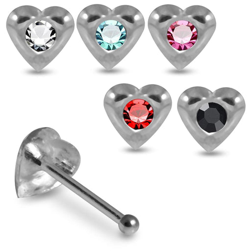 Set of 5pcs 925 Sterling Silver Jewelled Heart Nose Bone Set - Monster Piercing